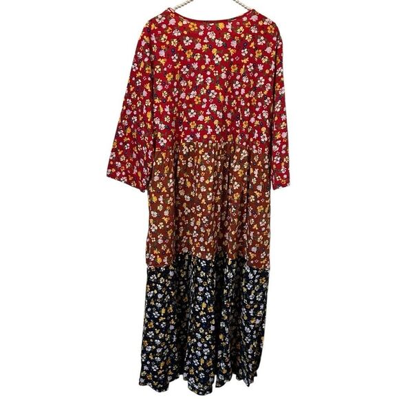 Ulla Popken Womens Sz 20/22 maxi Dress tiered peasant Lagan cottagecore boho tea - Picture 14 of 14